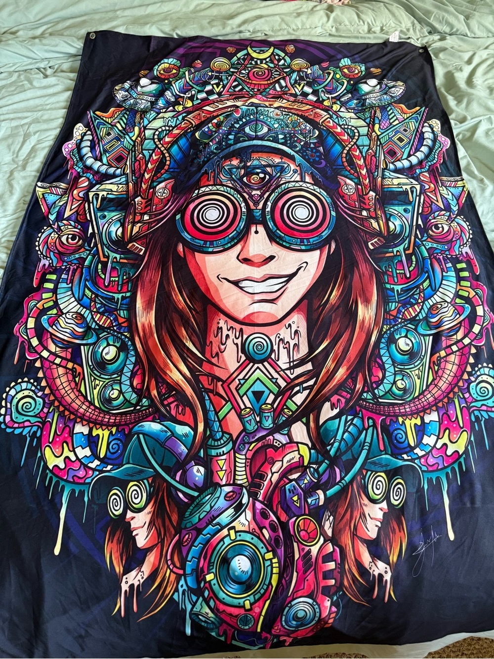 Large Psychedelic Festival Wall Tapestry – Trippy Neon Rave Art